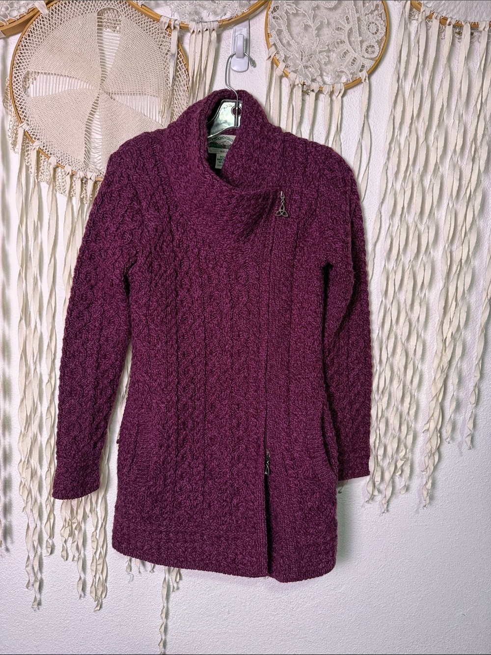 Aran Craft Merino Wool Long Sleeve Asymmetrical Zip Pockets Sweater Jacket XS - Picture 6 of 13